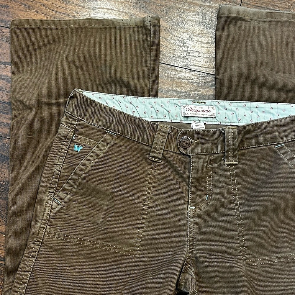 Vintage Y2K Aeropostale Low Rise Flare Leg Brown Corduroy Pants 9/10 Long Khaki